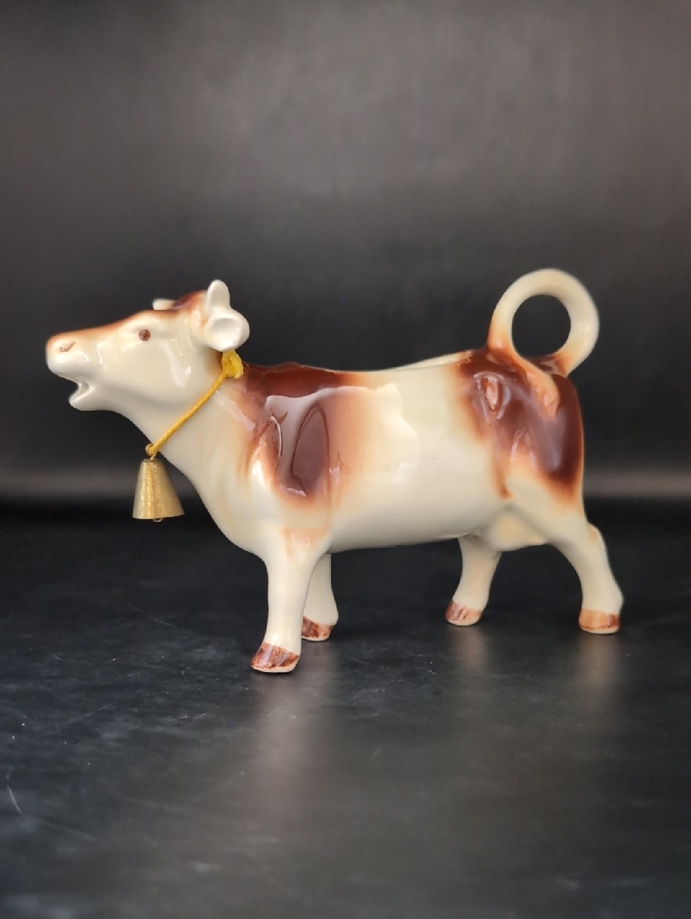 Vintage Goebel Brown & White Ceramic Cow Milk Creamer Circa 1950's with Full Bee